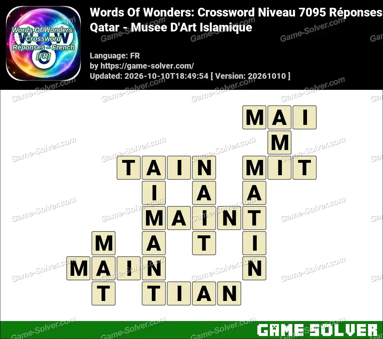 Words Of Wonders: Crossword Niveau 7095 Réponses – Qatar – Musee D’Art Islamique